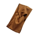 Cross knot ribbed cotton yoga headband in brown color with elastic texture for women - Dark Brown