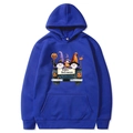 Blue Halloween hoodie with Happy Halloween gnome print and pumpkins on white background - Blue