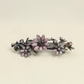 Fermaglio per capelli a fiore vintage con petali viola opachi e strass colorati - Viola Rosa - Fiore Artistico Molletta a Molla