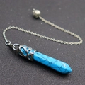 Natural blue turquoise hexagonal crystal pendant with silver hollow filigree and chain necklace - Hollow Chain / Turquoise