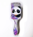 Cartoon panda hairbrush with purple butterfly glitter and ergonomic transparent handle - Grey Heart Panda - Sequins