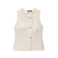 Dettaglio del gilet doppiopetto in misto lino con trama naturale e bottoni - XS / Top Bianco