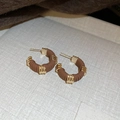 Vintage gold and brown C-shaped hoop earrings with matte striped pattern detail - Brown Gold Vintage Paragraph C-Shaped Earrings (52#)