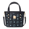Black leather bucket bag with blue digital print and gold hardware accessories - Black Large