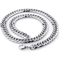 Polished silver stainless steel Cuban link necklace for men with a secure lobster clasp - 4mm Wide Steel Lobster Buckle / 20cm Bracelet