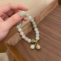 Pale green and white beaded crystal bracelet with elegant gold flower charms - 12# Bracelet - White - Round Beads