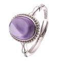 Close-up of S925 sterling silver ring with purple amethyst and bamboo joint design - Bamboo Band Open Design (LR324)