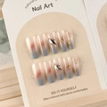 Handgemaakte 24st blauwe gradiënt kunstnagels met gouden accenten en spiegel diamant decor - Meerblauw Amber [Papieren Kaart met Tool Kit]