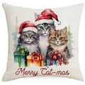 Christmas cat pillowcase with Merry Cat-mas print and watercolor festive feline design - Cats & Gift Boxes-Merry Cat-mas