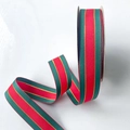 Christmas grosgrain ribbon with red green and gold stripes on a paper roll - 1cm Wide [Regular] 25 Yards Long