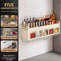 Creamy white wall-mounted kitchen spice rack with five drawers and storage shelf - Creamy White 2-Tier 5-Grid