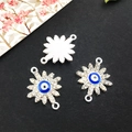 Silver sunflower evil eye charm connectors with rhinestones for DIY jewelry making - Bright Silver Evil Eye 15x19mm