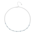 Polished stainless steel necklace featuring gradient blue enamel heart-shaped links - Blue & Silver