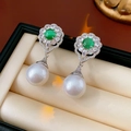 Green Gem Pearl Drop Stud Earrings (20#)