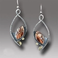Retro geometric orange enamel earrings with bohemian teardrop shape and silver texture - Oxidized Silver Leaf Agate Earrings