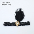 Bandeau à paillettes noires avec bijou doré et plumes pour fêtes Gatsby des années 20 - Plume Paillette - Creux Gemme Transparente