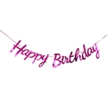 Metallic rose red Happy Birthday banner in elegant cursive script for party decoration - New Style Rose Red Joined Letters