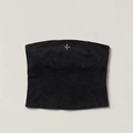 Top a fascia in cotone nero lavato vintage con ricamo a croce gotica sul davanti - S / Nero Annientamento