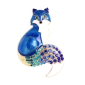 Broche renard élégante avec émail bleu et strass brillants sur base en métal doré - Bleu