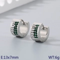 Silver hoop earrings with three rows of green zircons and beads, size 13x7mm - Silver Base + Green & White Rhinestone (KE118342-TGD)