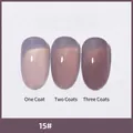 Vernis à ongles gel violet translucide #15 montrant l'effet de 1, 2 et 3 couches. - 15# Teint Translucide