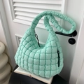 Chic mint green quilted puffer cloud shoulder bag with textured square patterns - Aqua