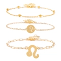 Golden 3-piece Leo zodiac bracelet set with beaded chains and horoscope pendants - Leo