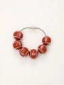 Brown monogram American football bead keychain with metal swivel clasp and white stitching - Rugby - Metal Wire Style