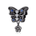 Silver butterfly pendant with blue and clear gemstones on a black metal finish - CYT425 Black Butterfly Gem