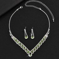 Silver bridal jewelry set with emerald green stones and rhinestones on black background - Green Gem Silver Single Set(DTN14027052AP)