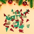 Close-up of Noel gold glitter letters with stars and Christmas tree confetti decor - Red Green Trees + Gold Star + Gold Glitter Noel (ai-100 Pcs/Pack)