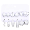 6-pair set of vintage silver C-shaped earrings and studs in various geometric shapes - 6 Pairs Silver Heart Teardrop Earrings Set / Silver (6134)
