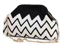 Borsa clutch a nuvola in maglia con motivi a onde bianche e nere e catena in metallo - Borsa in maglia con catena / Modello a onde d'acqua bianco e nero