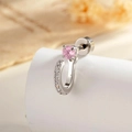 Clou d'oreille en acier titane en U avec zircons argentés et pierre rose ronde - Rose Clair (simple)
