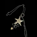 Détails des pendentifs étoile de mer, fleur et cœur sur un collier en cordon - Style Punk Multi-Pendentifs Argenté (9#)