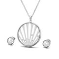 Silver stainless steel jewelry set featuring a hollow circular sunburst pendant and earrings - Radiant Sunburst Style (KS112598-KC)