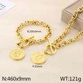 Golden chunky chain set with Saint Christopher medal pendant necklace and bracelet - Saint Christopher Style C (KS194122-Z)