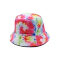 Macro detail of the colorful tie-dye patterns on a cotton reversible bucket hat - One Size / 09 Spiral Tie-Dye
