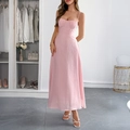 Elegant slim fit pink spaghetti strap maxi dress with flowy skirt for summer vacation - S / Pink