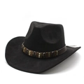 Détail du chapeau de cowboy en suédine noire avec ruban ethnique et rivets métalliques - M(56-59CM) / Noir