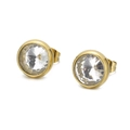 Elegant gold titanium earrings featuring a large clear faceted crystal on a white background - Gold Clear (KE49710-Z)