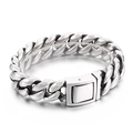 Retro distressed stainless steel Cuban link bracelet for men with black snap buckle - Steel