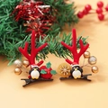 Christmas hair clips featuring red antlers and penguin doll with golden berries decoration - Christmas Clip Style 18