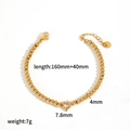 Detailed view of gold beaded tennis bracelet featuring a sparkling zircon heart pendant - Heart Zirconia Bead Style (TB5156-HT)