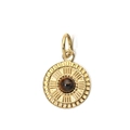 Detail of round gold stainless steel pendant with brown stone and radial textures - Tiger Eye Circular Pendant