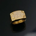 Luxurious 18K gold plated stainless steel square hip hop ring with paved zircons - US 7 / Gold