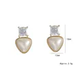 Gold earrings with square zircon and teardrop pearl, size 18mm by 12mm - Square Zirconia Pearl Style (E1025) / Gold