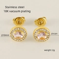 18K gold plated stainless steel stud earrings featuring pink zircon and floral halo - Round / Pink Zirconia