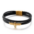 Men's multilayer black leather bracelet with golden eagle accent and magnetic clasp - Gold (KB148929-KLHQ)