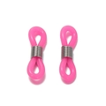 Pair of pink silicone anti-slip eyeglass chain connectors with silver metal spring loops - Pink / Silver Metal Ring